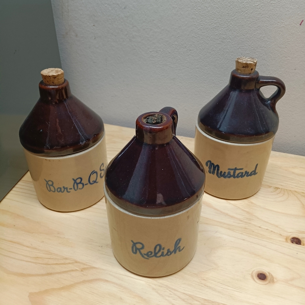 Set of Three Stoneware USA Condiment Jugs